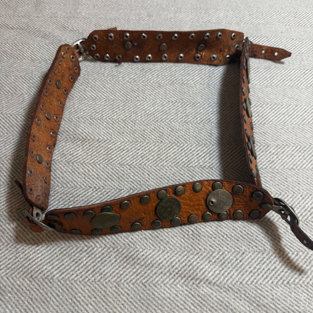Vintage Artisan Studded Leather Coin Belt World Currency Buffalo Nickel Boho